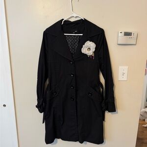 H&M Black Trench Coat with Floral Accent